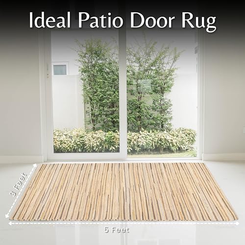 Cotton Hand Woven Chindi Rug 3x5 Feet - Beige, Decorative Soft Throw Indoor Floor Rag Rugs Ideal for Hallway, Kitchen, Kids Room | Durable Lightweight Neutral Home Space Dhurrie for Costal Décor - color: Beige, size: 3 x 5 feet