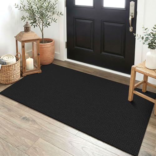 EARTHALL Woven Runner Rug 2x4 Ft Washable Runners for Hallways Cotton Non Slip Eentryway Runner Braided Indoor Floor Carpet for Kitchen, Hallway, Kitchen, Doormat, Black/Grey - color: Black/Grey, size: 2' x 4' (Runner)