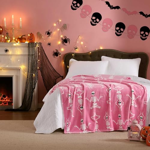 Betsey Johnson - Blanket, Buttery-Soft Throw Blanket for Couch or Bed, Boldly Plush & Oversized Bedding (Yoga Skeleton Pink, 50" x 70") - color: Yoga Skeleton Pink