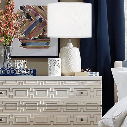 GO&SO White Textured Drum lampshade Medium Lamp Shade 13" Top x 13" Bottom x 10" High (Spider) Modern Linen Lamp Shades for Table Lamp Bedside Lamp Natural Linen Replacement Assembly is Required - color: White-Texture, size: 13*13*10 inch-1 Pack