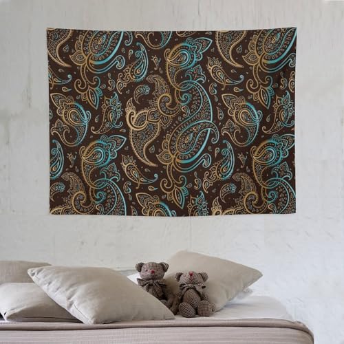 KANEPE Boho Tapestry Vintage Paisley Beautiful Golden Blue Pattern Wall Hanging Tapestries Home Decor for Living Room Bedroom Apartments Farmhouse Dorm,40inx30in (102×76cm)【Small】 - color: Boho-7, size: 40Wx30L