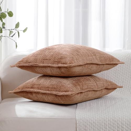 HPUK Fall Chenille Soft Throw Pillow Covers 18x18 Set of 2, Accent Cushion Covers for Living Room, Bedroom, Decorative Solid Color Pillow Covers for Couch, Sofa, Chair, Coral - color: Chenille-coral, size: 18" x 18" (Pack of 2)