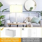 21" Touch Bedside lamps with 2 USB & AC Outlets, 3-Way Dimmable Bedside Table Lamps Set of 2 for Bedroom Living Room Office Reading, White Shade Lamps for Night Stands, 3000K LED Bulbs Included - color: (2 pack)White Cream Linen & Brushed Nickel(Base)-300