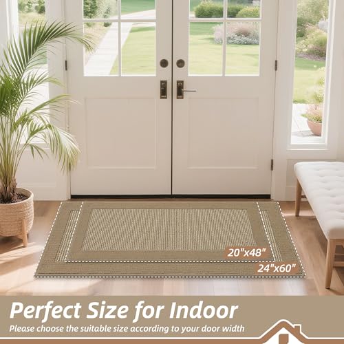 BEQHAUSE Indoor Door Mat 20" x 48", Dirt Trapper Door Mats Non-Slip Entryway Rugs Washable, Trap Dirt Absorbent Welcome Mat, Low Profile Floor Mats for Front Back Door and Entryway, Beige - color: Beige, size: 20" X 48" (Rectangular)
