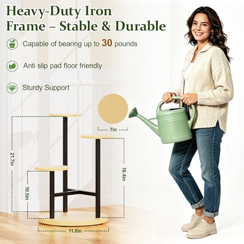 3 Tiers Black Plant Stand Indoor Tall Metal Wood Plant Shelf Outdoor Plant Stands Indoor Plant Table Rack Tiered Plant Stand Garden for Living Room Balcony Patio - RoundLight - color: BlackRoundLight, size: 3-tiers