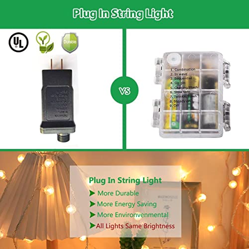 Globe String Lights 49.2 Feet 100 LED, Plug in Crystal Fairy String Lights with Remote Timer, 8 Modes Indoor Outdoor Hanging Globe Lights for Wedding Bedroom Classroom Patio Garden - color: Warm White, size: 49.2ft