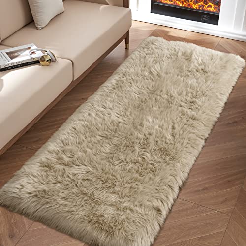 Beige Fluffy Rug for Bedroom, 2'X6' Faux Fur Rug for Runner, Soft Shag Rug for Sofa Couch Cushion, Cozy Shaggy Fuzzy Plush Floor Carpet for Nursery, Cute Bedside Dorm Home Decor Rectangle - color: Beige, size: 6' x 2' (Rectangular)