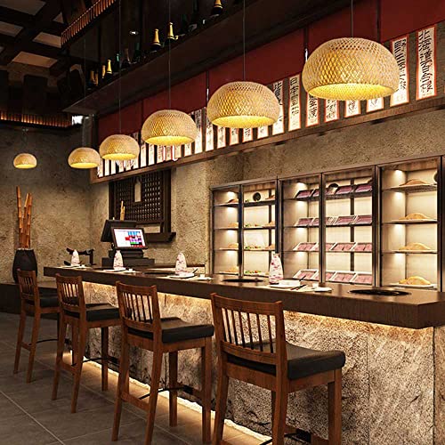Bamboo Art Pendant Light Woven Oval LampShade Modern Hanging Natural Wicker Pendant Lamp Lighting Asian Style Restaurant Pendant Light Fixtures for Kitchen Island,Cafe,Teahouse,Bar - size: 38cm*20cm