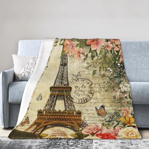 Vintage Paris Throw Blanket, Floral Eiffel Tower French Cityscape European Culture Element Warm Cozy Flannel Soft Blanket for Couch Chair Sofa Bed Bedroom Living Room Car for All Season 30"x 40" - color: Country07, size: 30X40 inch