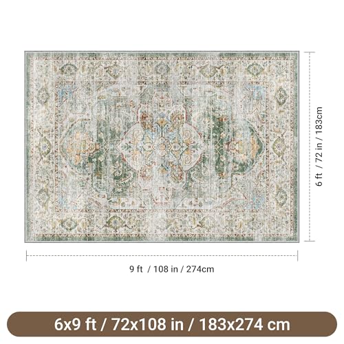 befbee 6x9 Area Rugs for Living Room - Stain Resistant Non-Slip Backing Machine Washable Rugs for Bedroom - Boho Persian Large Area Rug (Green, 6'x9') - color: Green, size: 6' x 9' (Rectangular)