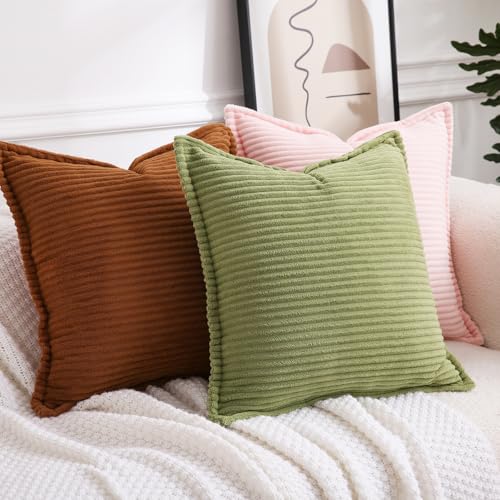 Corduroy Dark Brown Throw Pillow Covers Set of 2 Striped Boho Decorative with Edge Design,Super Soft Throw Pillow Cushion Covers for Couch Sofa Living Room Solid Square 18×18inch/45cm×45cm - color: Dark Brown, size: 18" x 18" (Pack of 2)