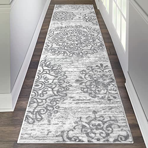 HEBE Hallway Runner Rug 2'x8' Washable Vintage Distressed Area Rugs Non Slip Laundry Rug Runner Boho Floor Carpet Runners for Hallways Entryway Laundry Room Kitchen Bathroom,Grey - color: Grey, size: 2' x 8' (Rectangular)