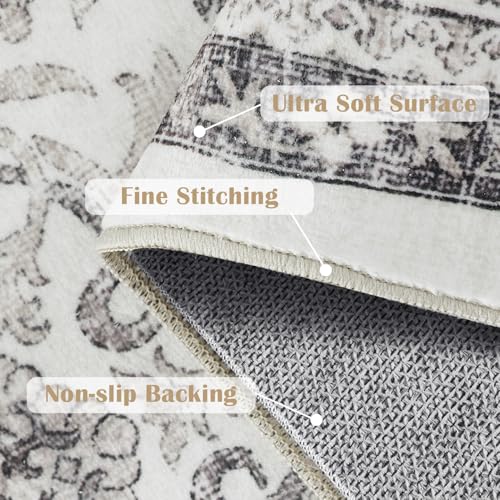 jinchan Floral 2x3 Rugs for Entryway - Machine Washable Beige Vintage Distressed Boho Design Soft Faux Wool Small Non-Slip Doormat for Entrance Kitchen Living Room Bedroom Farmhouse (2‘x3', Beige) - color: Multi Beige, size: 2' x 3' (Buttery Soft)