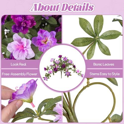 Ammyoo Artificial Fake Azalea Flowers for Outdoor Spring Decoration, Faux Silk Flower for Summer UV Resistant Look Real Plants for Garden Yard Porch Walkway Indoor Decor, 2PCS - color: Deep-purple Light-purple Lotus