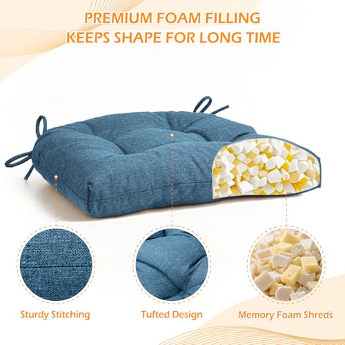 Chair Cushions for Dining Chairs Set of 4, Non Slip Indoor Kitchen Chair Cushions with Ties, Tufted Memory Foam Seat Chair Pads, 17" x 16" x 3", Blue - color: Blue, size: Pack of 4