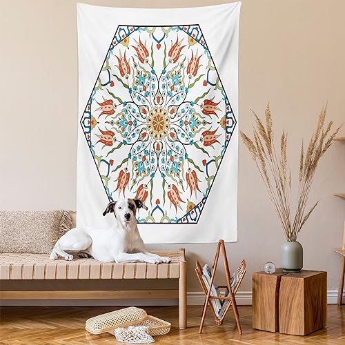 Ambesonne Antique Tapestry, Ottoman Turkish Floral Pattern Tulips Medieval Baroque Effect on Dated Art, Wall Hanging for Bedroom Living Room Dorm Decor, 40" X 60", Pale Blue - color: Pale Blue, size: 60"L x 40"W