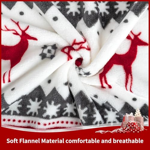 MACEVIA Christmas Throw Blanket for Couch, Holiday Christmas Reindeer Snowflakes Flannel Fleece Blanket, Soft, Cozy, Plush, Warm Winter Cabin Throw Decor, (Red Reindeer, 50x60inches) - color: Red Reindeer, size: Flannel Fleece (50x60 IN)