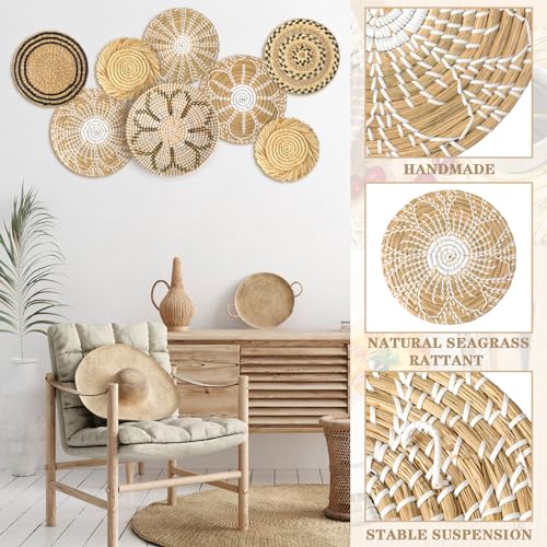 Xuhal 8 Pcs Boho Wall Basket Decor Decorative Bulrush Woven Basket Wall Decor Rustic Farmhouse Hanging Baskets for Kitchen Rustic Home Summer Decorations - style: Groovy