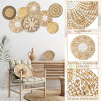Xuhal 8 Pcs Boho Wall Basket Decor Decorative Bulrush Woven Basket Wall Decor Rustic Farmhouse Hanging Baskets for Kitchen Rustic Home Summer Decorations - style: Groovy