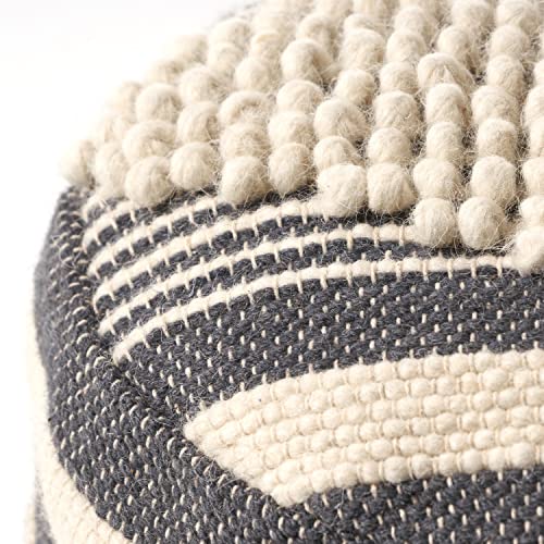 Foamma Pouf Ottoman Dark Blue, 16"x16"x16" - Cylindrical Ottoman Foot Rest for Living Room and Bedroom, Pouf Footstool, Foot Rest for Couch, Boho Furniture for Home - color: White + Dark Blue