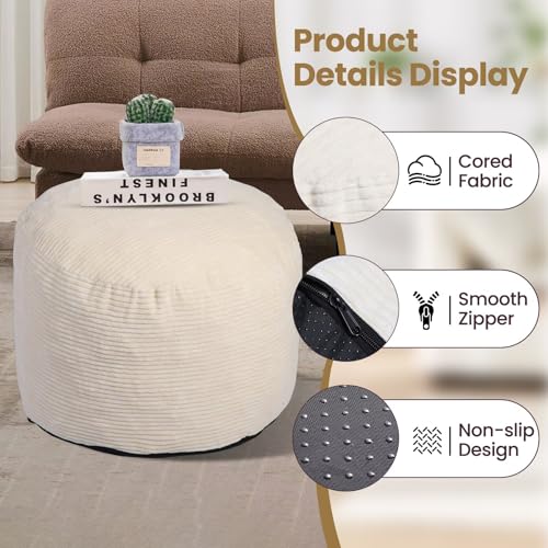 Round Pouf Ottoman Foot Rest with Foam Chunk Filling, Corduroy Ottomans for Living Room Floor Poufs (26"x18",Beige) - color: A-beige, size: 26"D x 26"W x 18"H