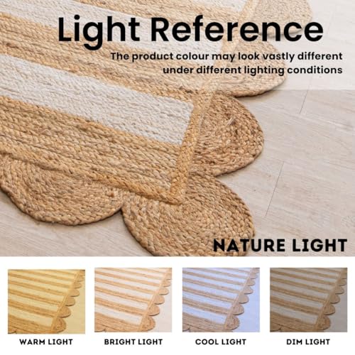 HOMEMONDE Scalloped Jute Area Rug 6'x9' Natural Stripe - Boho Home Décor Farmhouse Style Eco-Friendly Fiber Rug Hand Braided Rustic Vintage for Living Room, Bedroom, Dining Room, Hallway, Kitchen - size: 6' x 9' (Rectangular)