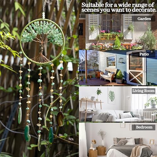 Green Tree of Life Dream Catchers with Agate Pendant Natural Dream Catchers for Aunt Wall Decor Handmade Dreamcatcher Wall Hanging Ornament for Bedroom Living Room Home Decor - color: Purple Tree