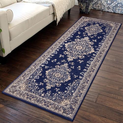 HOMORE 2x6 Runner Rug for Entryway Non Slip Washable Hallway Runners Rugs, Navy Bedroom Rug Faux Wool Floor Carpet for Kitchen Indoor Front Entrance Laundry Living Room Dorm - color: Navy Blue, size: 2' x 6' (Rectangular)