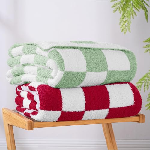 Exclusivo Mezcla Checkered Twin Size Knit Blanket for Bed, Ultra Soft and Warm Reversible Woven Blankets, Cozy Snuggly Throw for Couch Bed and Home Decor, Sage Green, 60"x80" - color: Sage Green, size: Twin (60"x80")