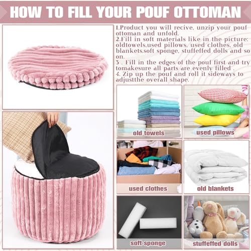 Teenyyou 2 Pcs 20 x 15 Inch Unstuffed Pouf Cover Ottoman Foot Rest - No Filler, Faux Rabbit Fur Foot Stool Floor Bean Bag Floor Chair Storage for Living Room Bedroom Home Decor(Pink) - color: Pink, size: 20 x 15 In