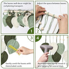 MIPON Macrame Wall Hanging Leaves Decor,Boho Handmade Woven Leaf Tassels Tapestry Gift Ideas for Nursery, Bedroom, Living Room, 15.7 X 28 Inch(Green)