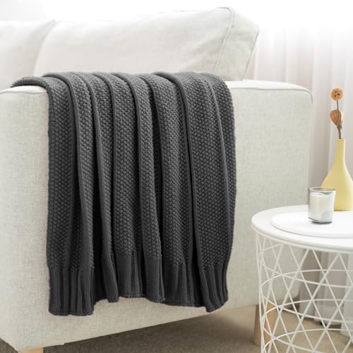 Carriediosa Knit Throw Blanket for Couch 50" X 60", Soft Cozy Stripe Pattern Cable Knitted Throws Fall Fluffy Textured Solid Home Decor Blankets Couch Cover for Bed Sofa, Dark Grey - color: Dark Grey, size: 50" X 60"