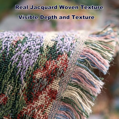 Mountain Woven Throw Blanket,Jacquard Tapestry with Fringe,51x63 Inch | Meagtlva Cotton Blend Wall Hanging Decor for Living Room,Sofa,Bed Decor for Living Room,Sofa,Bed - color: Mountain Wildflower Cottage