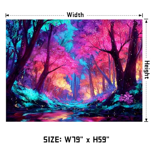 AOHMPT Blacklight Forest Tapestry Trippy Fluorescent Wall Hanging Psychedelic Pink Tree Nature Landscape Glow in the Dark Tapestries for Bedroom Decor, 79x59 In - color: Tree(3), size: 79"L x 59"W