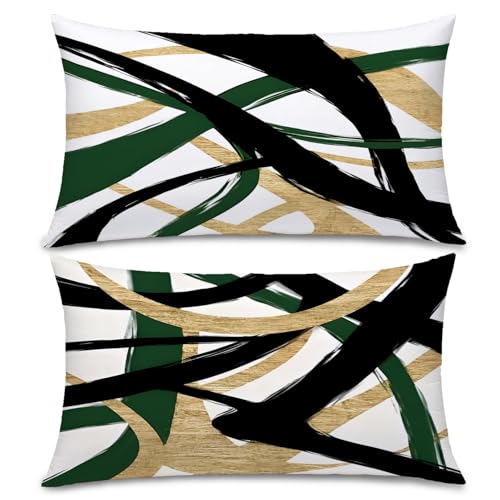 Black Gold and Green Pillow Covers, Abstract Black and Gold Pillow Covers 12x20 Set of 2, Modern Boho Decorative Throw Pillows Cover for Couch Bed Living Room - color: Black Gold and Green, size: 20" x 12" (Pack of 2)