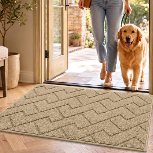 hicorfe Front Door Mat Outside Entrance,20"x32" Absorbent Muddy Dirt Resist Welcome Door Mats Outdoor Indoor,Stain and Fade Resistant,Non Slip Backing Entry Mat Doormat for Entryway(Beige) - color: Beige, size: 32" x 20" (Rectangular)