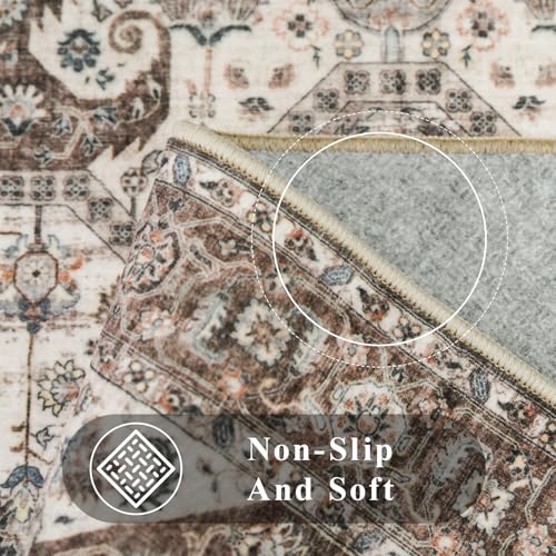 Washable 2x3 Entryway Area Rug: Vintage Non-Slip Backing Rugs for Kitchen Bathroom Water Resistant Carpet for Bedroom Soft Low Pile Front Door Mat for Dining Room 2x3 Brown - color: Brown, size: 2' x 3' (Rectangular)