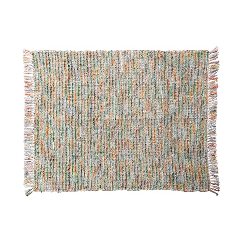 Creative Co-Op Woven Acrylic Bouclé Throw Blanket with Fringe, Multicolor