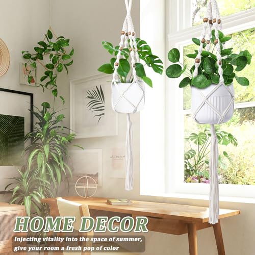 Hanging Planters for Indoor Plants 3 PCS Wall Plant Hangers Macrame Wall Hanging Outside Garden Decor - color: Beige 03