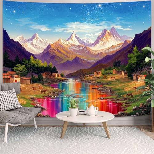 Wegklazax Rainbow River Tapestry, Fantasy Scenic Wall Art for Room Decor, Vibrant Nature Home Decor 60" L x 44" W - color: Blue Red, size: 60"L x 44"W