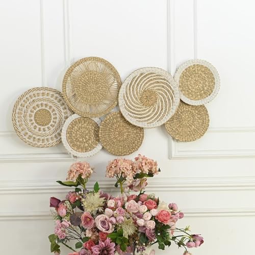 Wicker Wall Decor Set – Boho Basket Wall Art, Natural Woven Wall Art for Living Room Bedroom, Seagrass Decorative Plates For Wall Hanging, Flat and Lightweight - size: Medium