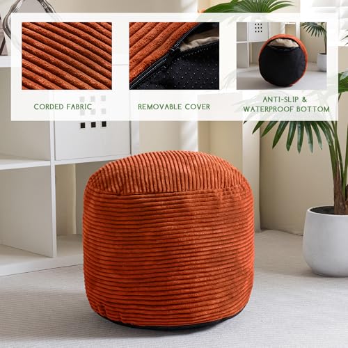 HIGOGOGO Round Stuffed Pouf Ottoman, Corduroy Poufs with Foam Chunk Filling, Furry and Fluffy Pouf Foot Stool Storage Ottoman, 20 X 15 Floor Poufs Foot Rest for Living Room, Terra Cotta - color: Terra Cotta, size: 20"D x 20"W x 15"H