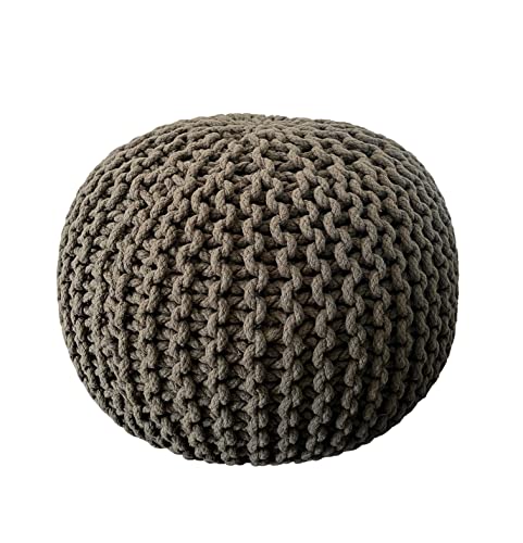 NOORI Rug Home - 100% Handmade & Handcrafted Premium Cotton Round Knitted Cable Style Pouf Foot Stool Ottoman Bean Bag Chair - Small Furniture - Sage, 17x17x14 (S119) - color: Sage