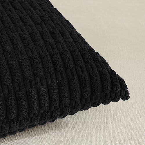 Fancy Homi Decorative Throw Pillow Covers for Bed Couch Bedroom Bench, Soft Corduroy Solid Pillow Case, Rustic Farmhouse Boho Room Decor,20" x 12" (Pack of 1),Black - color: Black, size: 20" x 12" (Pack of 1)
