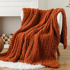 Battilo Chunky Knit Throw Blanket for Couch, Hand Made Chenille Throw Blanket, Super Soft Warm Cozy Caramel Blanket for Bed, Sofa, Living Room, 50"x60" - color: Caramel