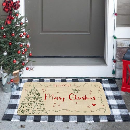 Merry Christmas Door Mat Outdoor for Front Door,Xmas Tree Red Bow Lights Holiday Welcome Doormat,Winter Floor Rugs for Indoor Porch Entrance Farmhouse Decor 30" x 17" - color: Christmas Doormat 2