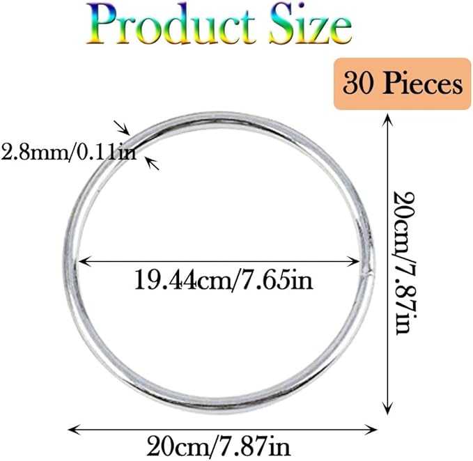 30Pcs Macrame Hoops Ring, BetterJonny 8 Inch Metal Craft Rings Hoops Silver Dream Catcher Rings Wreath Hoop Rings for Home Decorations DIY Crafts and Wall Hanging Crafts