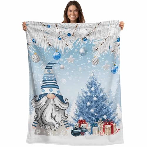 Christmas Gnome Throw Blankets, Winter Merry Christmas Tree Balls Soft Fleece Blanket Decorative for Home Sofa Couch Chair Living Bedroom,40x50 Inches, Blue - color: Christmas-lxm13081, size: 40x50 Inch