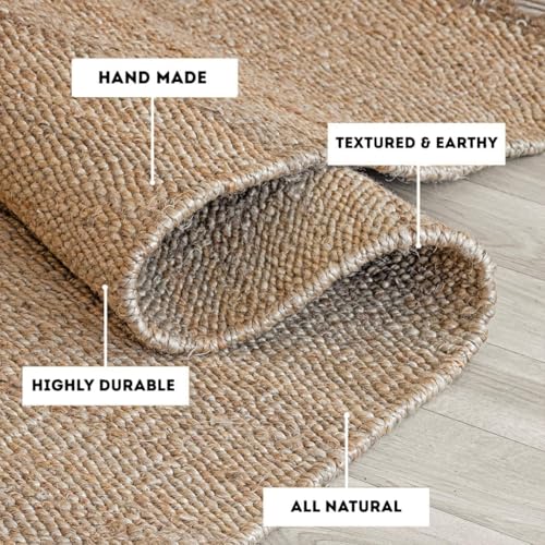 HOMEMONDE Braided Chunky Jute Runner Rug 2'x6' with Tassels - Natural Handwoven Rustic Vintage Farmhouse Style Rug, Ideal for High Traffic Areas - Entryway, Kitchen, Living Room, Bedroom and Hallway - size: 2' x 6' (Runner)