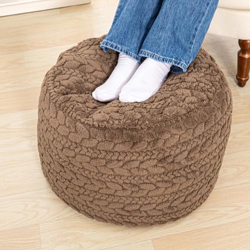 Poofieotto Unstuffed Ottoman Pouf Cover – Round Faux Fur Footstool Plush Floor Pouf (No Filler Included) Perfect for Living Room, Bedroom, or Office Lounge (Coffee, 26x26x18 in) - color: Coffee, size: 26"D x 26"W x 18"H